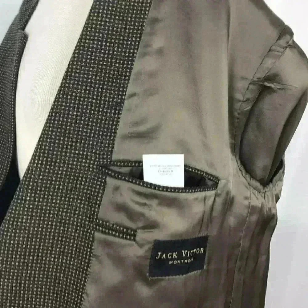 Jack Victor Super 100s Mens 46L 2 Button Blazer Sport Coat Brown Wool Box Check